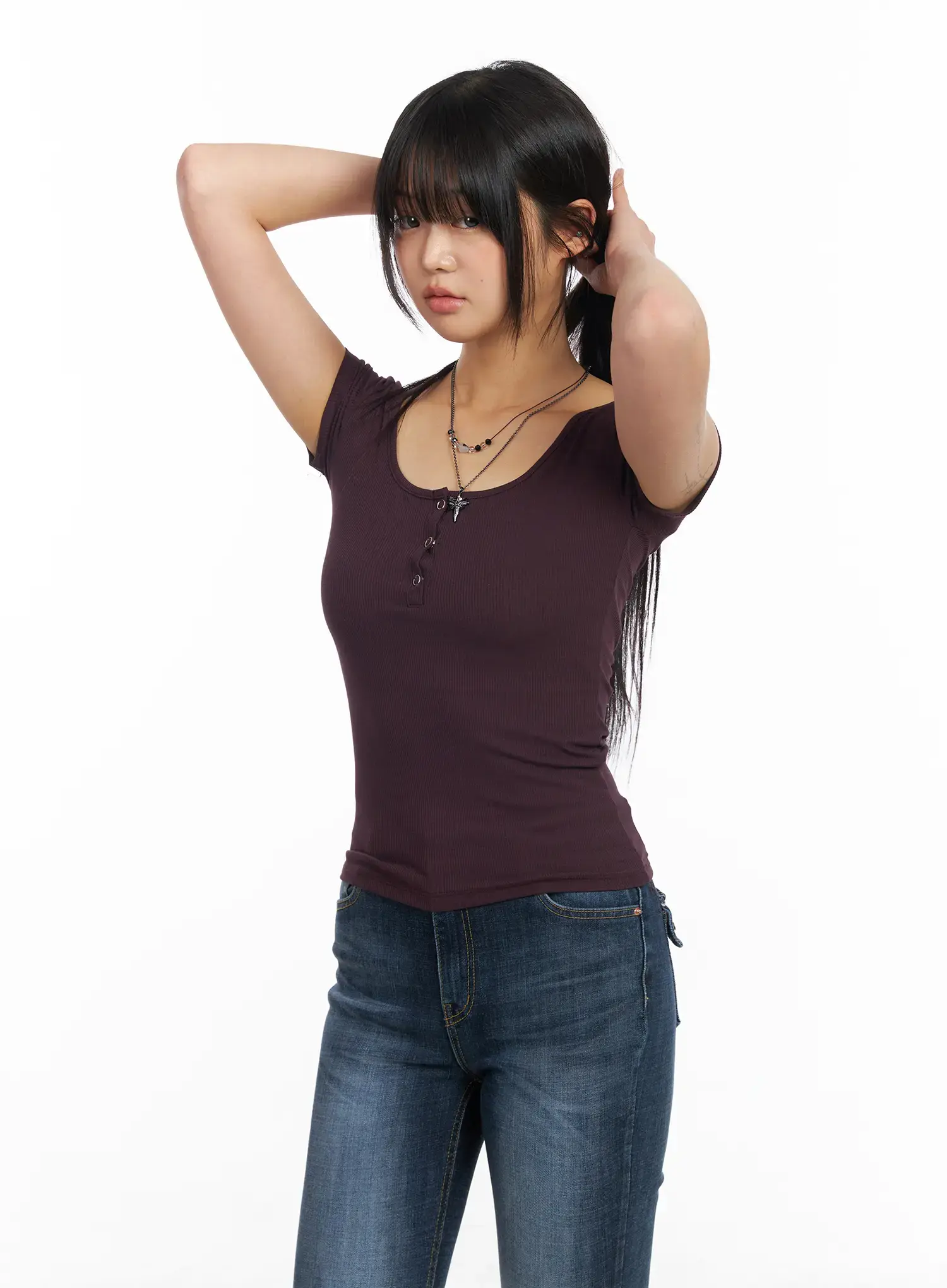 Slim-Fit Ribbed Button Tee CF506 - Image 5