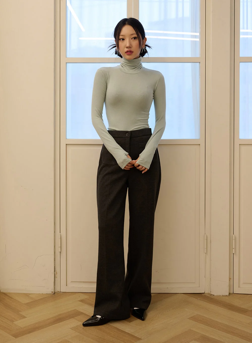 Slim Fit Turtleneck Top with Thumb Hole Sleeve OD327 - Image 3