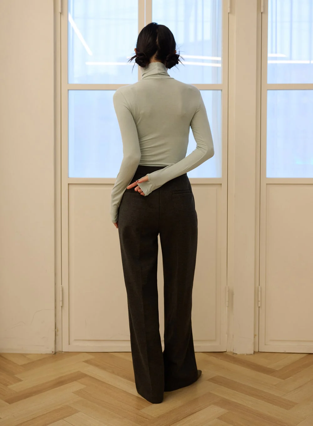 Slim Fit Turtleneck Top with Thumb Hole Sleeve OD327 - Image 5