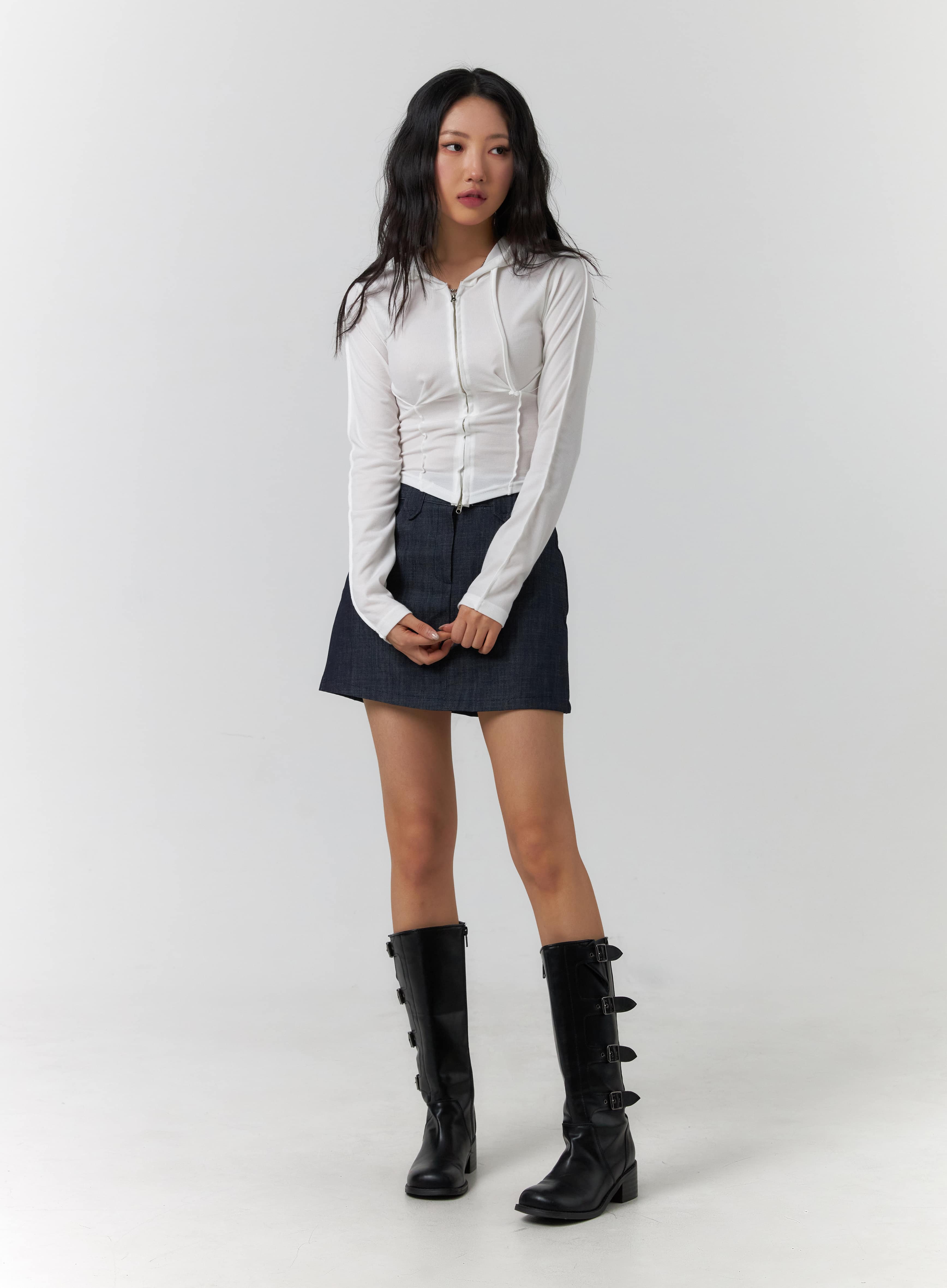 Slim Fit Zip-Up Crop Hoodie CF405 - Image 3