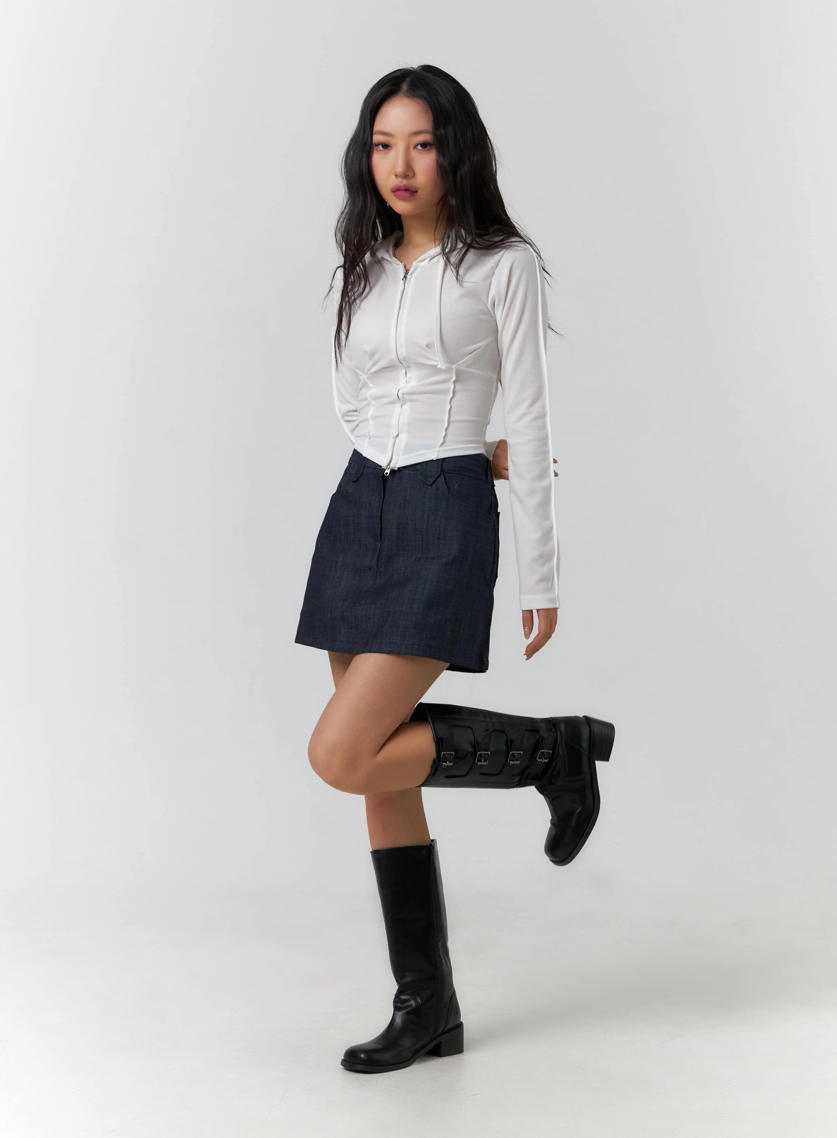 Slim Fit Zip-Up Crop Hoodie CF405 - Image 5