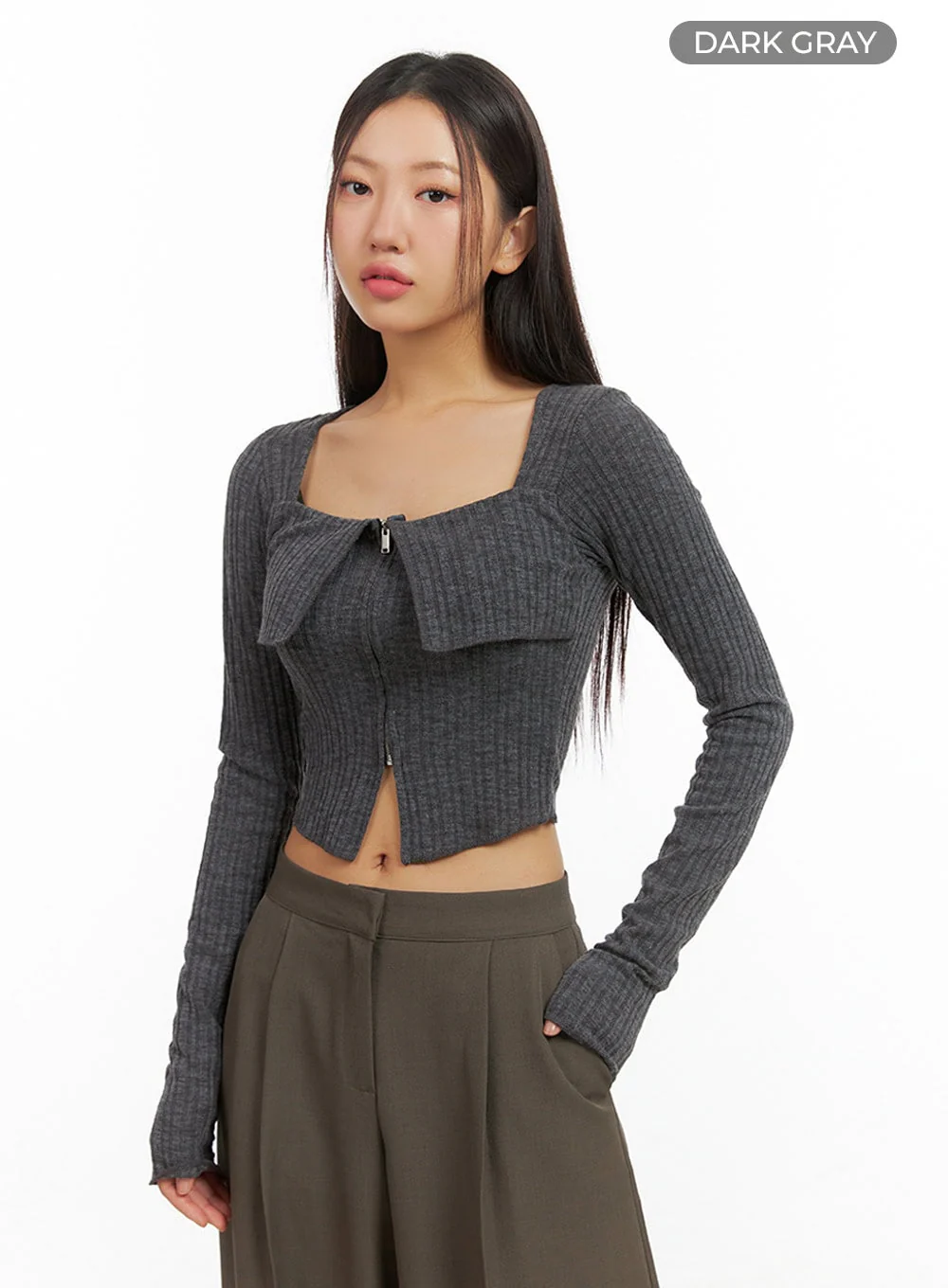 Slit Zip-Up Square Neck Crop Top IS402 - Image 10