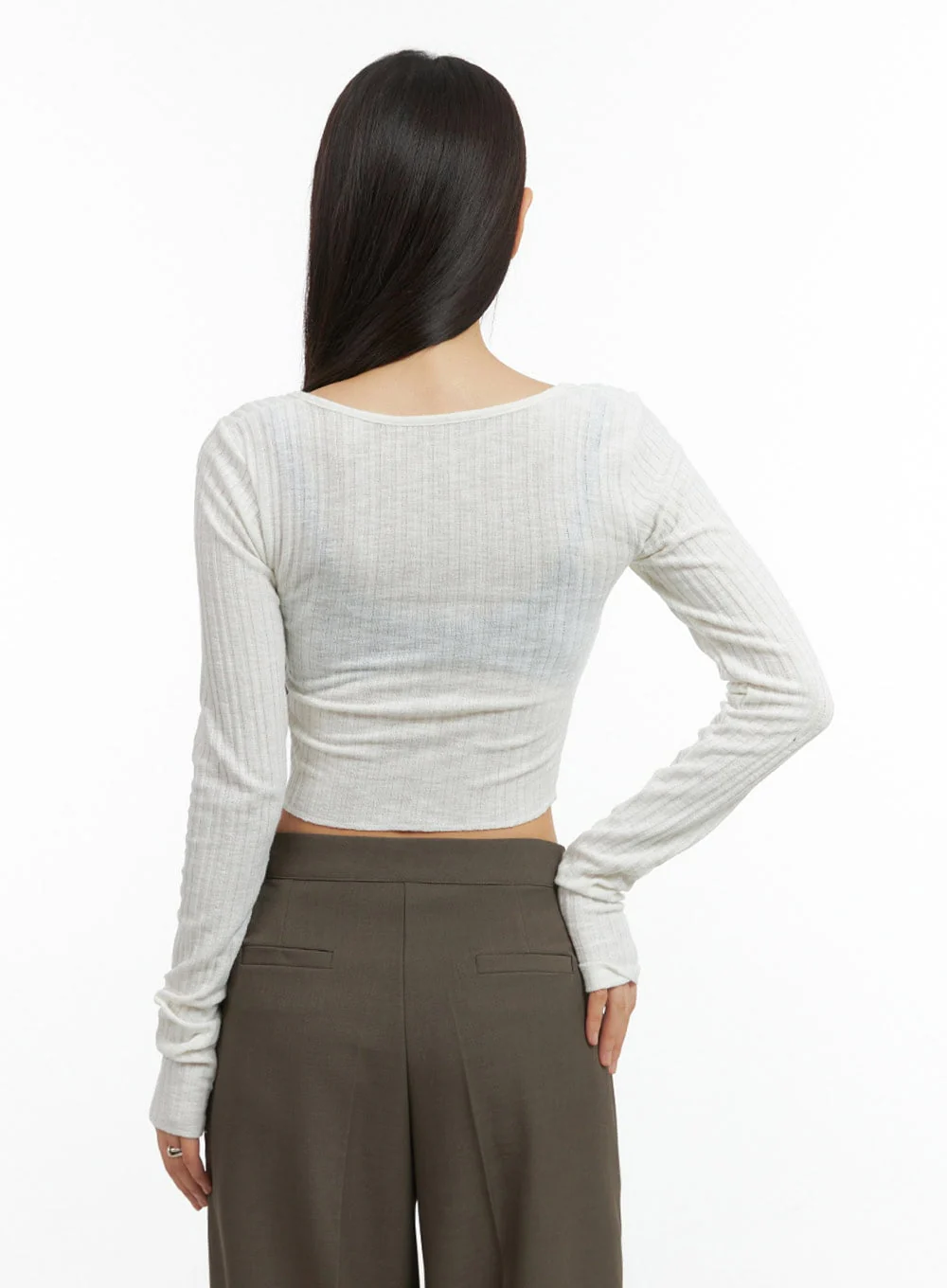 Slit Zip-Up Square Neck Crop Top IS402 - Image 6