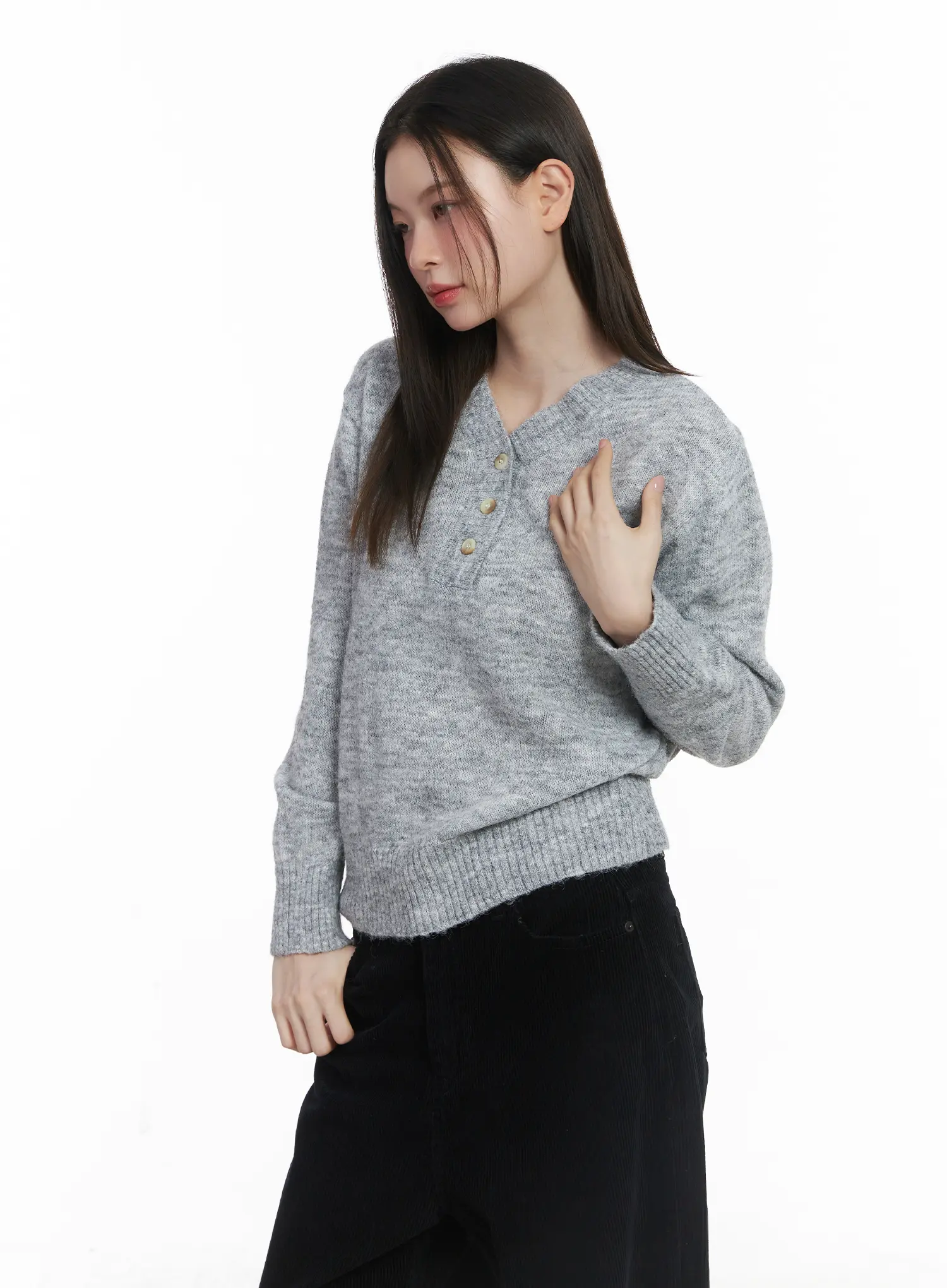 Soft Knit Henley Neck Sweater CJ507 - Image 5