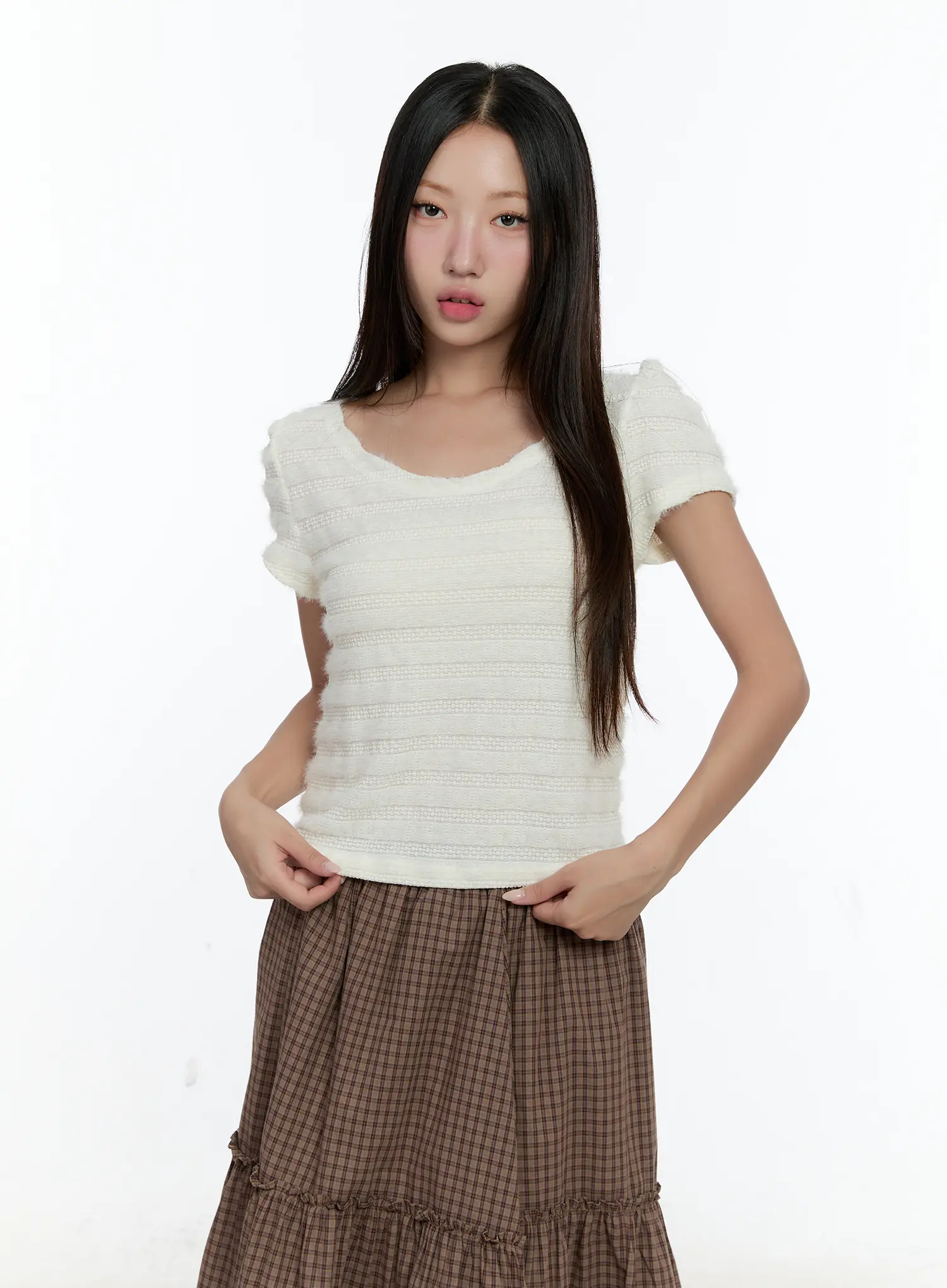 Soft Stripe Puff Sleeve Top CS517 - Image 2