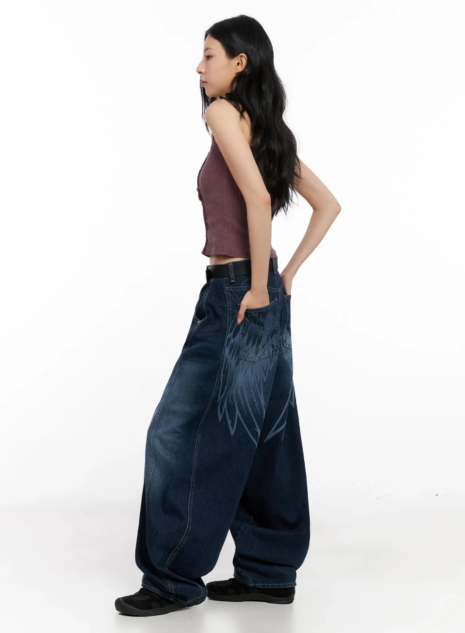 Sohee Angel Wing Print Wide-Leg Jeans IG508 - Image 11