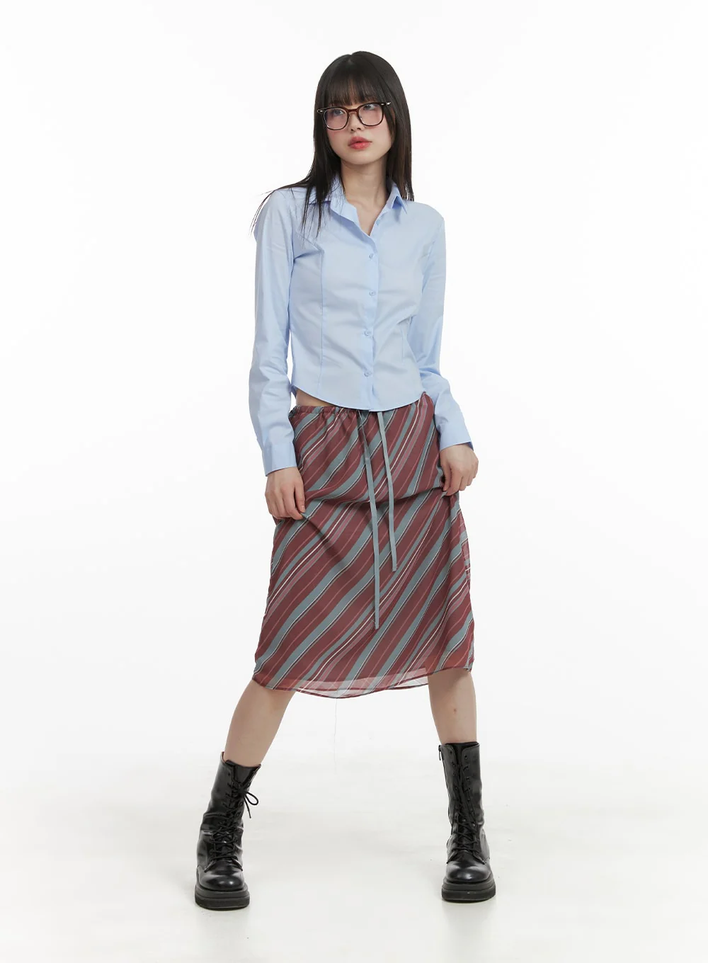 Solid Crop Buttoned Blouse CA411 - Image 2