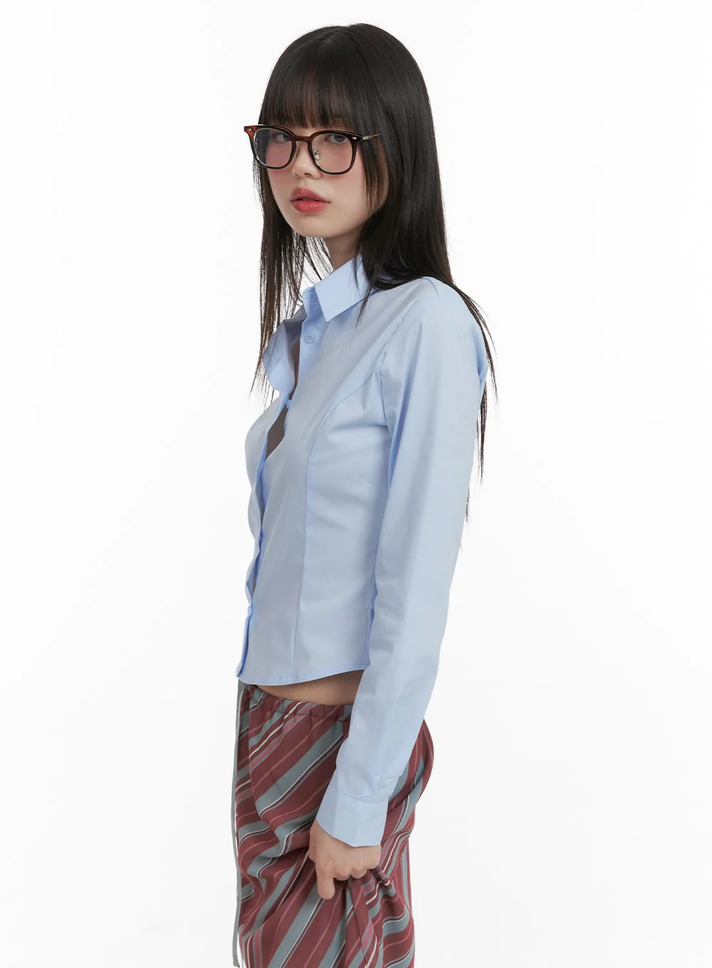 Solid Crop Buttoned Blouse CA411 - Image 4