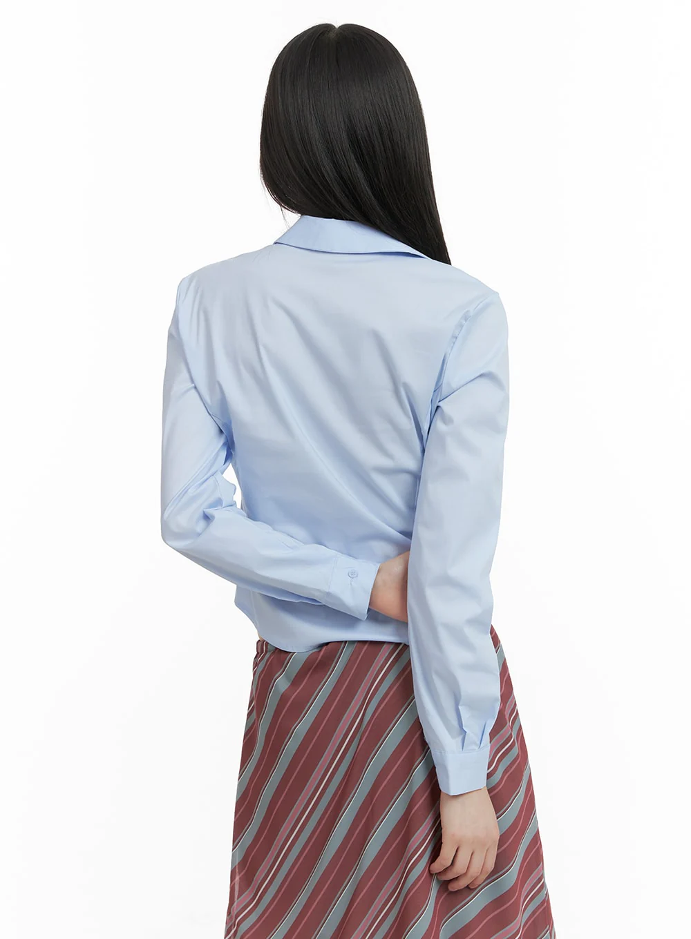 Solid Crop Buttoned Blouse CA411 - Image 5