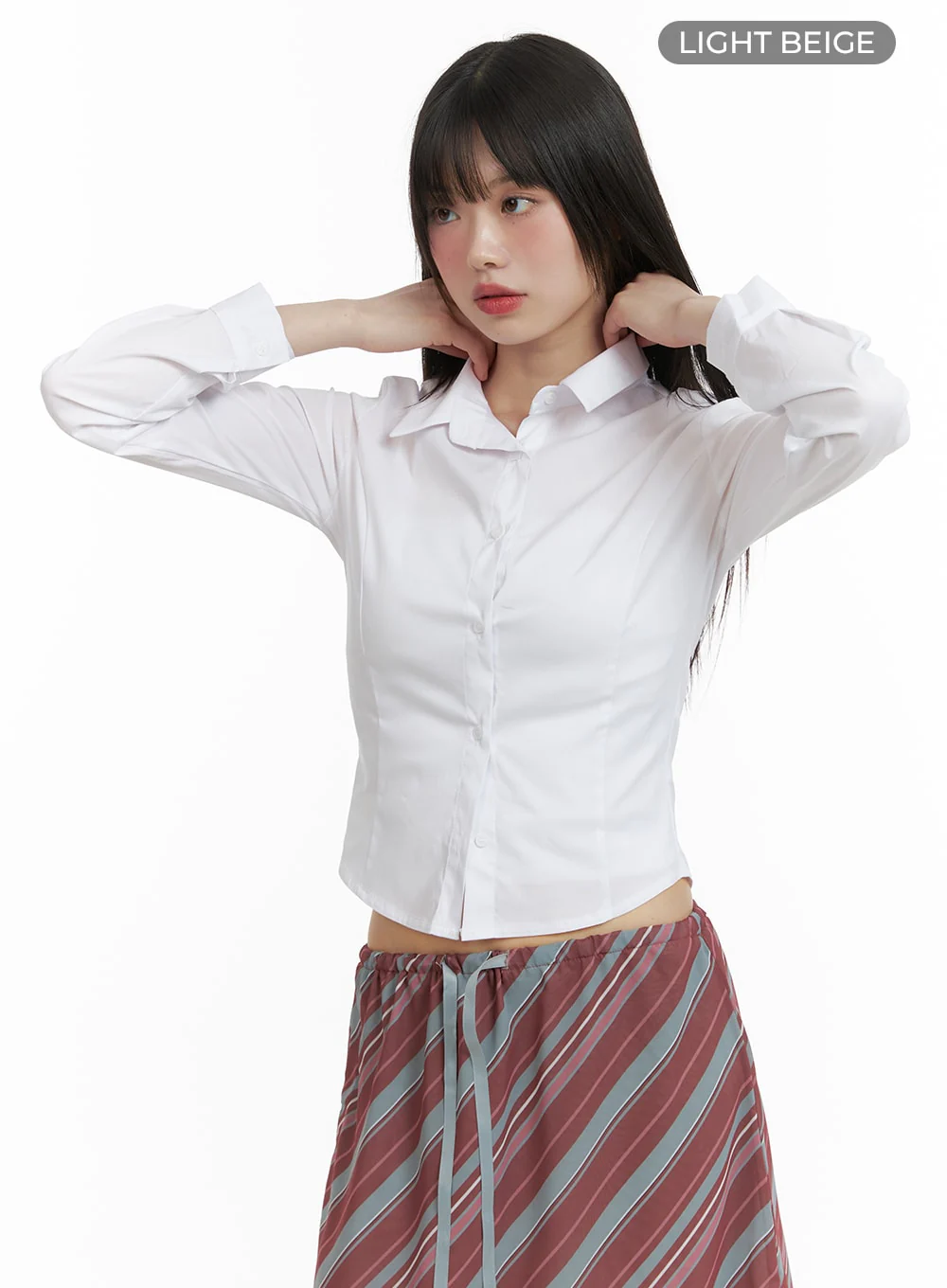 Solid Crop Buttoned Blouse CA411 - Image 7