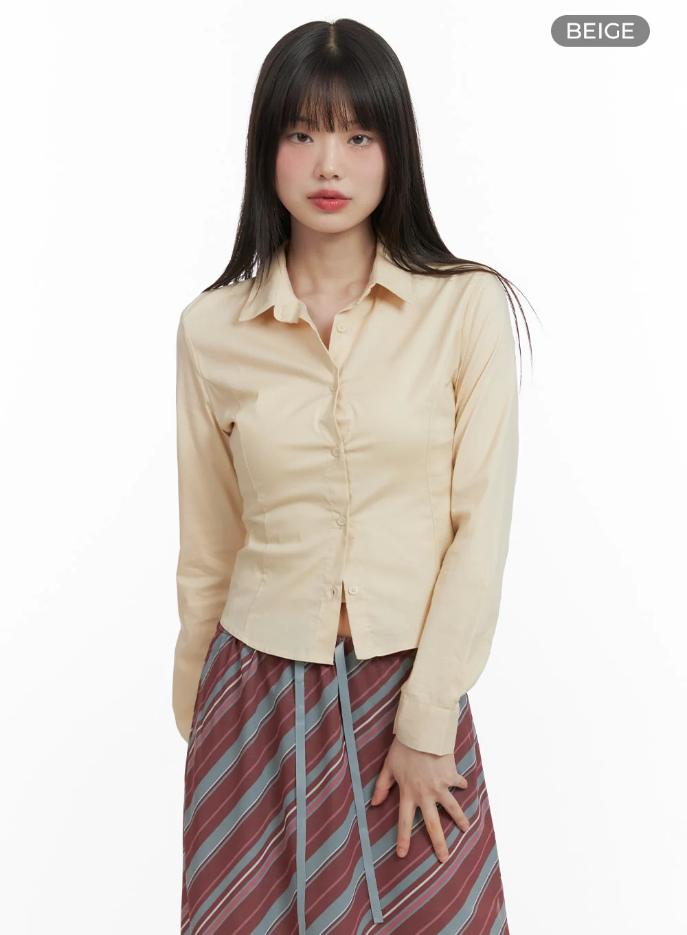 Solid Crop Buttoned Blouse CA411 - Image 9