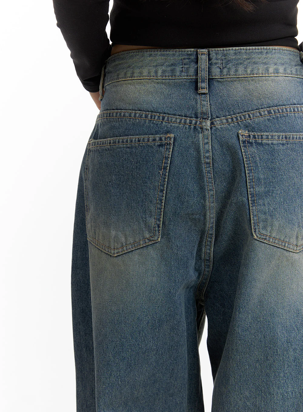 Solid Mid Waist Pocket Straight Leg Jeans IJ411 - Image 12