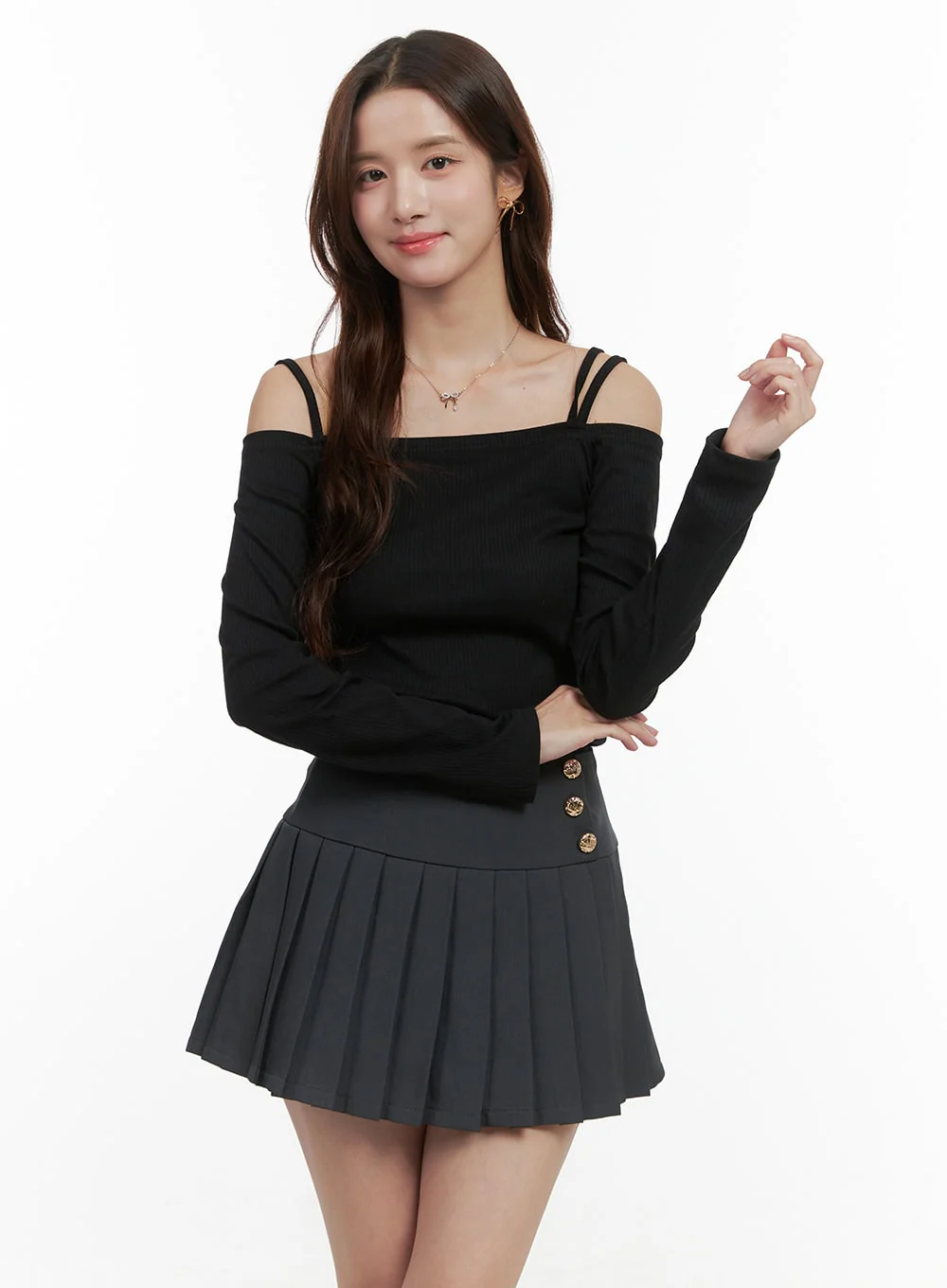 Solid Off-Shoulder Slim-Fit Top OO421 - Image 4