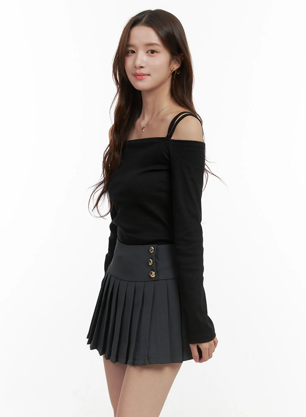 Solid Off-Shoulder Slim-Fit Top OO421 - Image 5