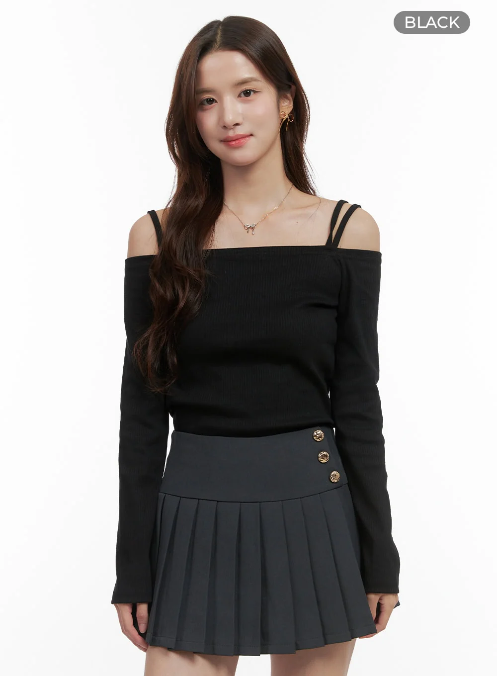 Solid Off-Shoulder Slim-Fit Top OO421 - Image 7