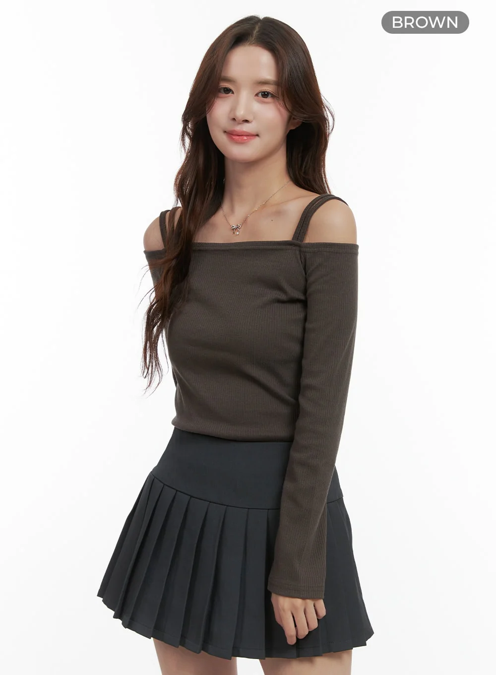 Solid Off-Shoulder Slim-Fit Top OO421 - Image 8