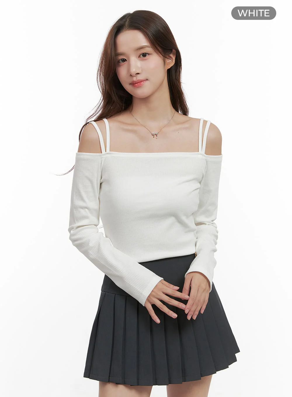 Solid Off-Shoulder Slim-Fit Top OO421 - Image 9