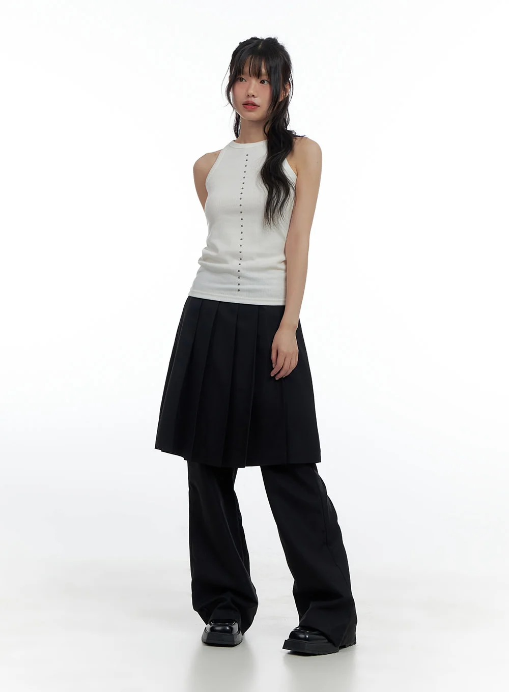 Solid Pleated Midi Skirt Bottoms CS420 - Image 2