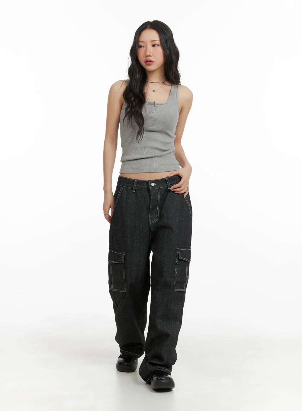 Solid Rib Button-Up Tank Crop Top CM425 - Image 2