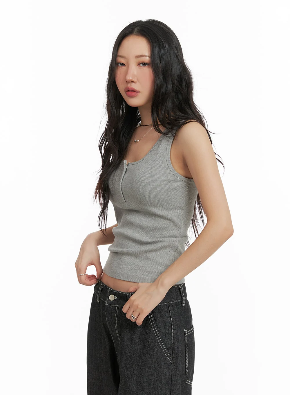 Solid Rib Button-Up Tank Crop Top CM425 - Image 4
