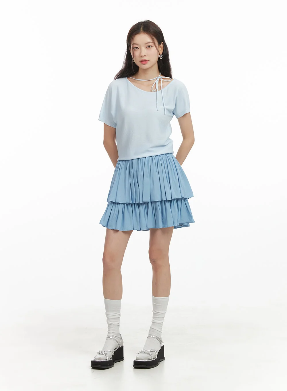 Solid Ruched Ruffle Hem Mini Skirt OY421 - Image 3