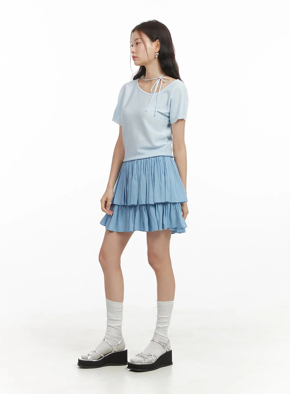 Solid Ruched Ruffle Hem Mini Skirt OY421 - Image 4