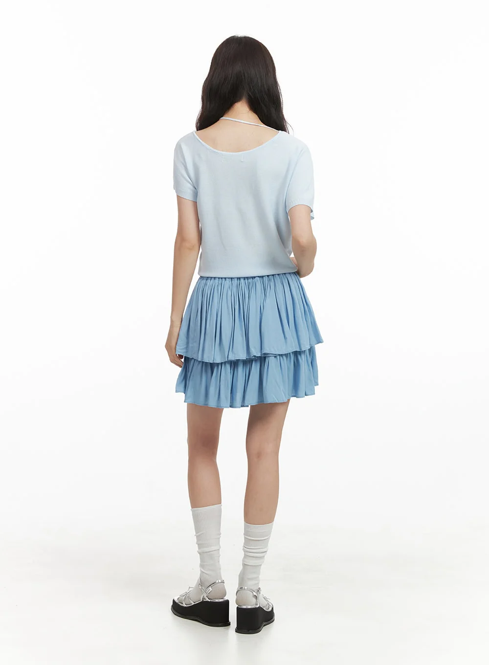 Solid Ruched Ruffle Hem Mini Skirt OY421 - Image 5