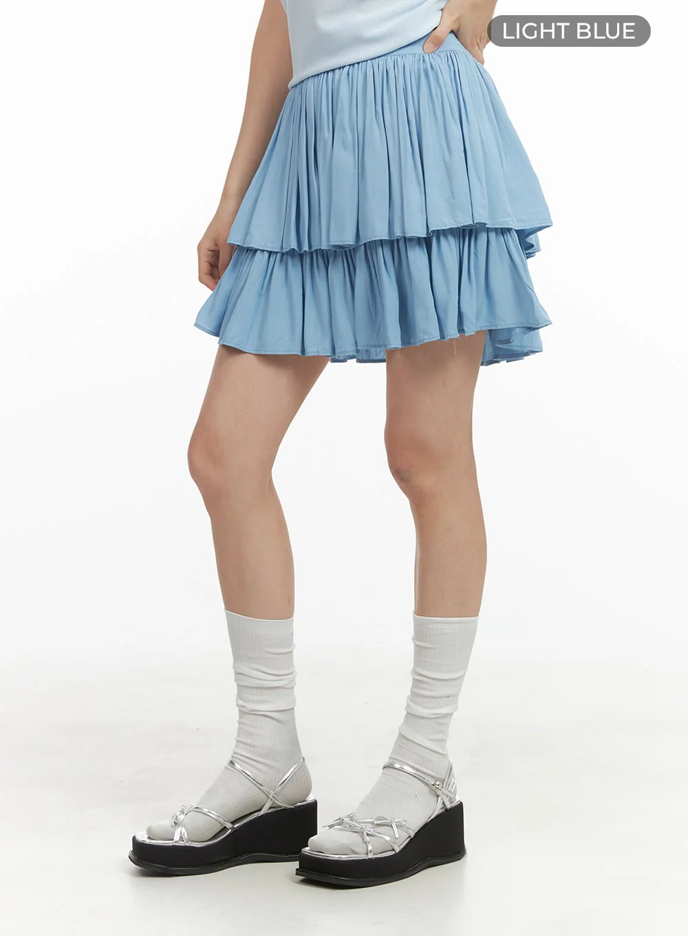 Solid Ruched Ruffle Hem Mini Skirt OY421 - Image 7