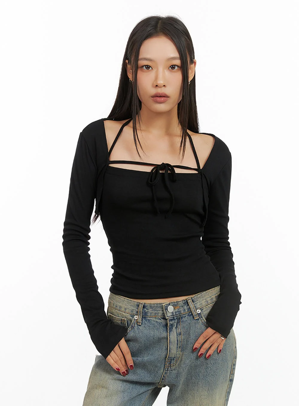 Solid Strap Bolero Cardigan and Cami Set IS427 - Image 2