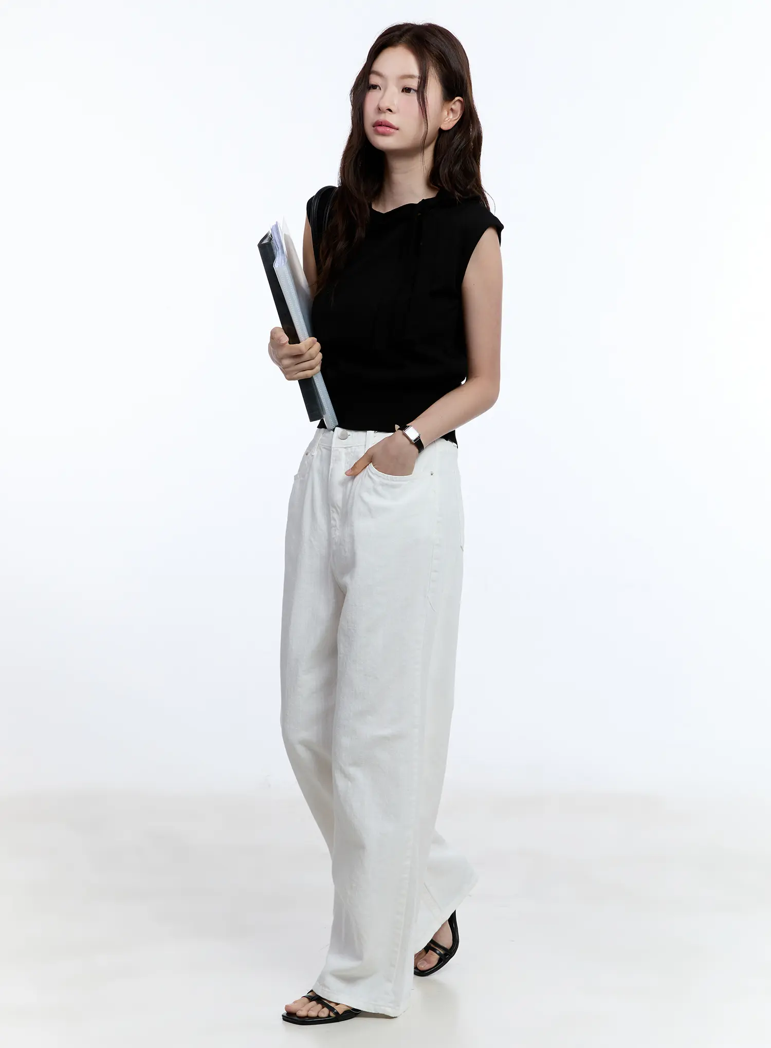 Solid Wide-Fit Pants CU513 - Image 8