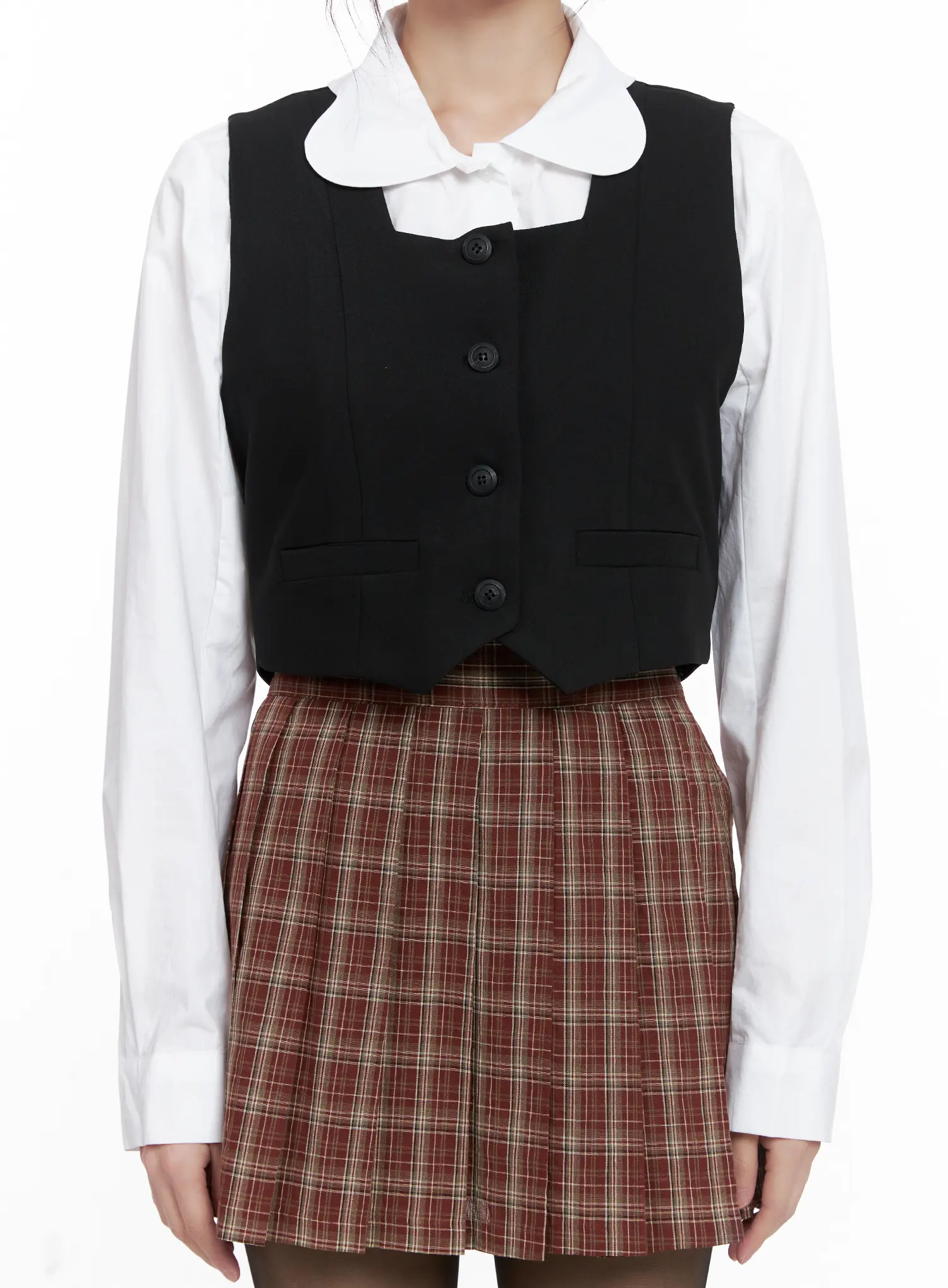 Square Neck Button Crop Vest CG519 - Image 3