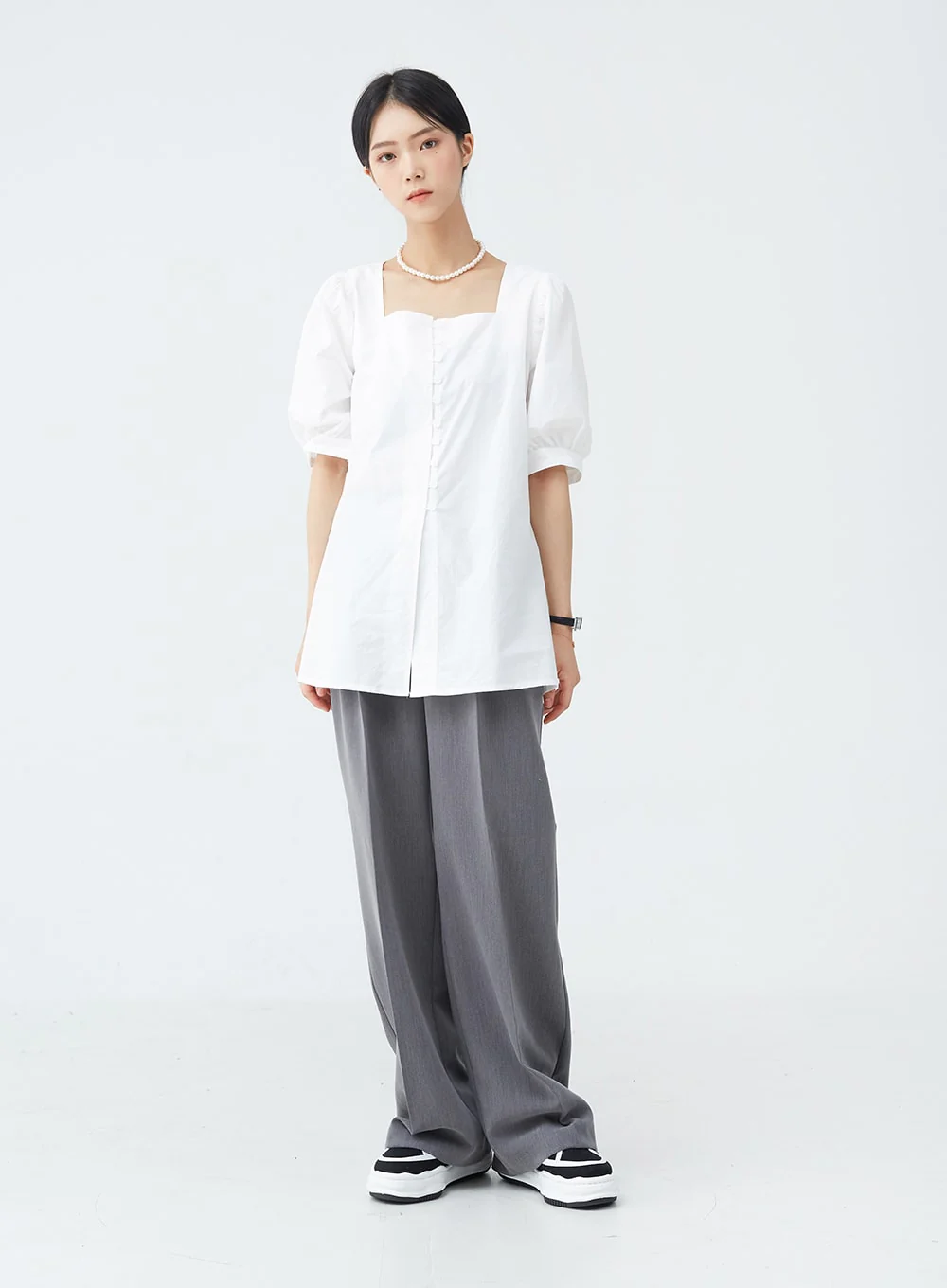 Square Neck Button-Down Slit Blouse OU19 - Image 2