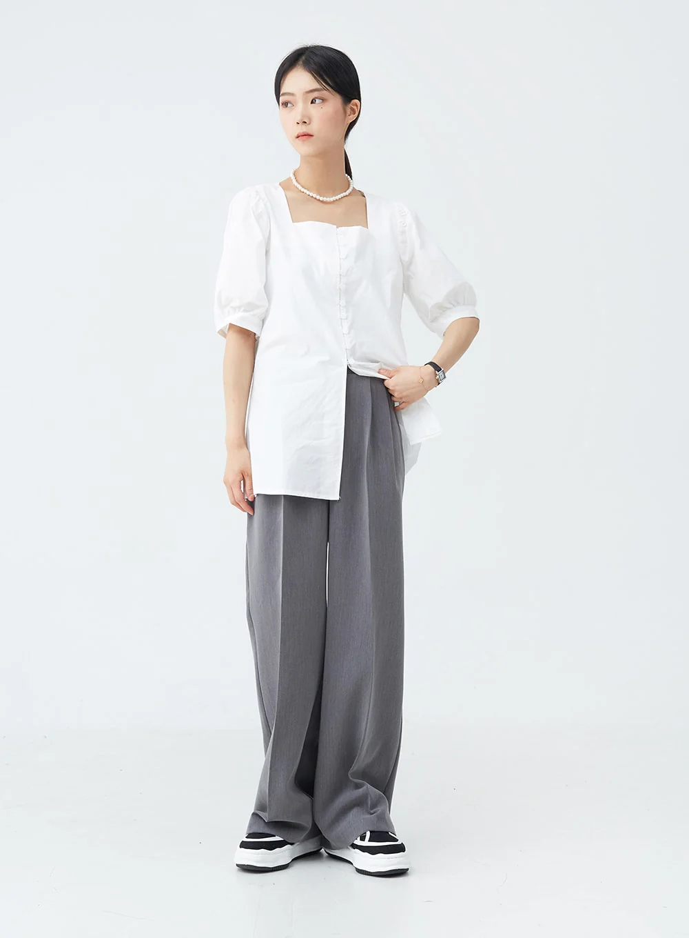 Square Neck Button-Down Slit Blouse OU19 - Image 3
