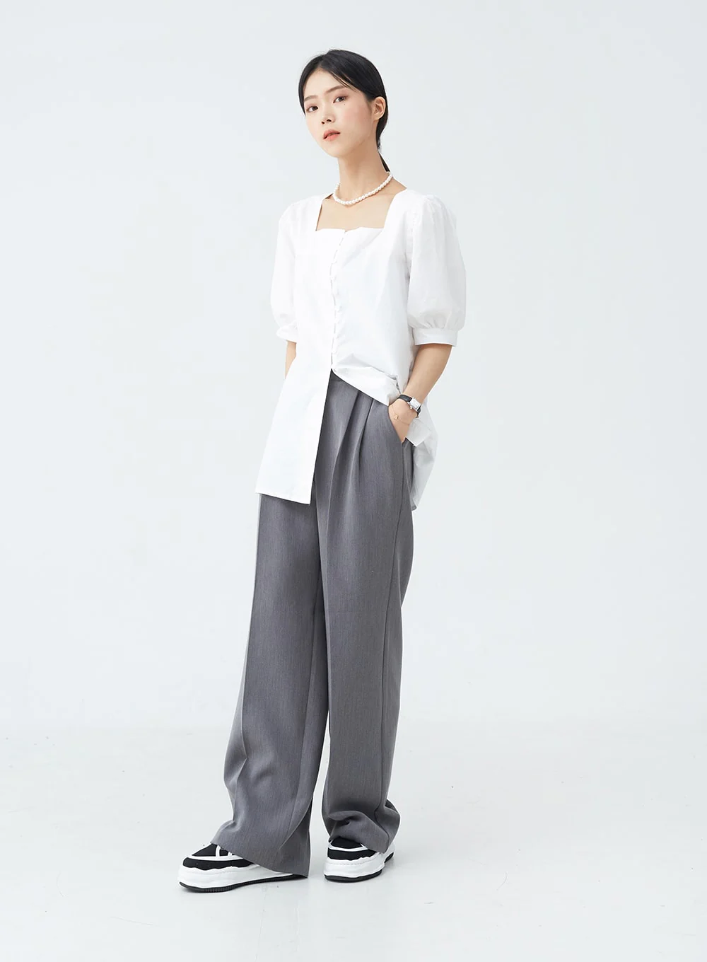 Square Neck Button-Down Slit Blouse OU19 - Image 5