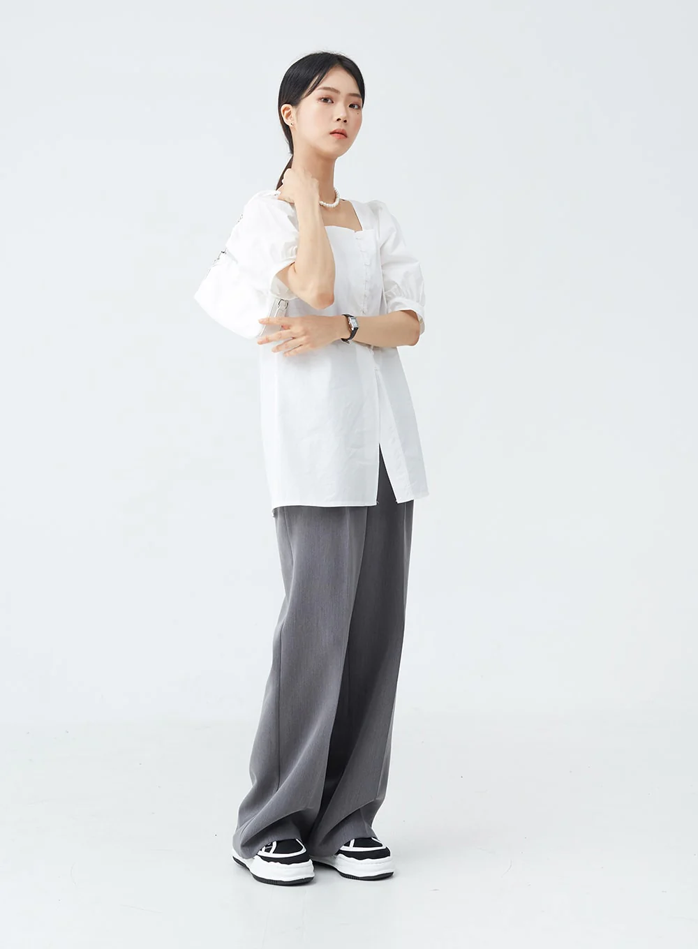 Square Neck Button-Down Slit Blouse OU19 - Image 9