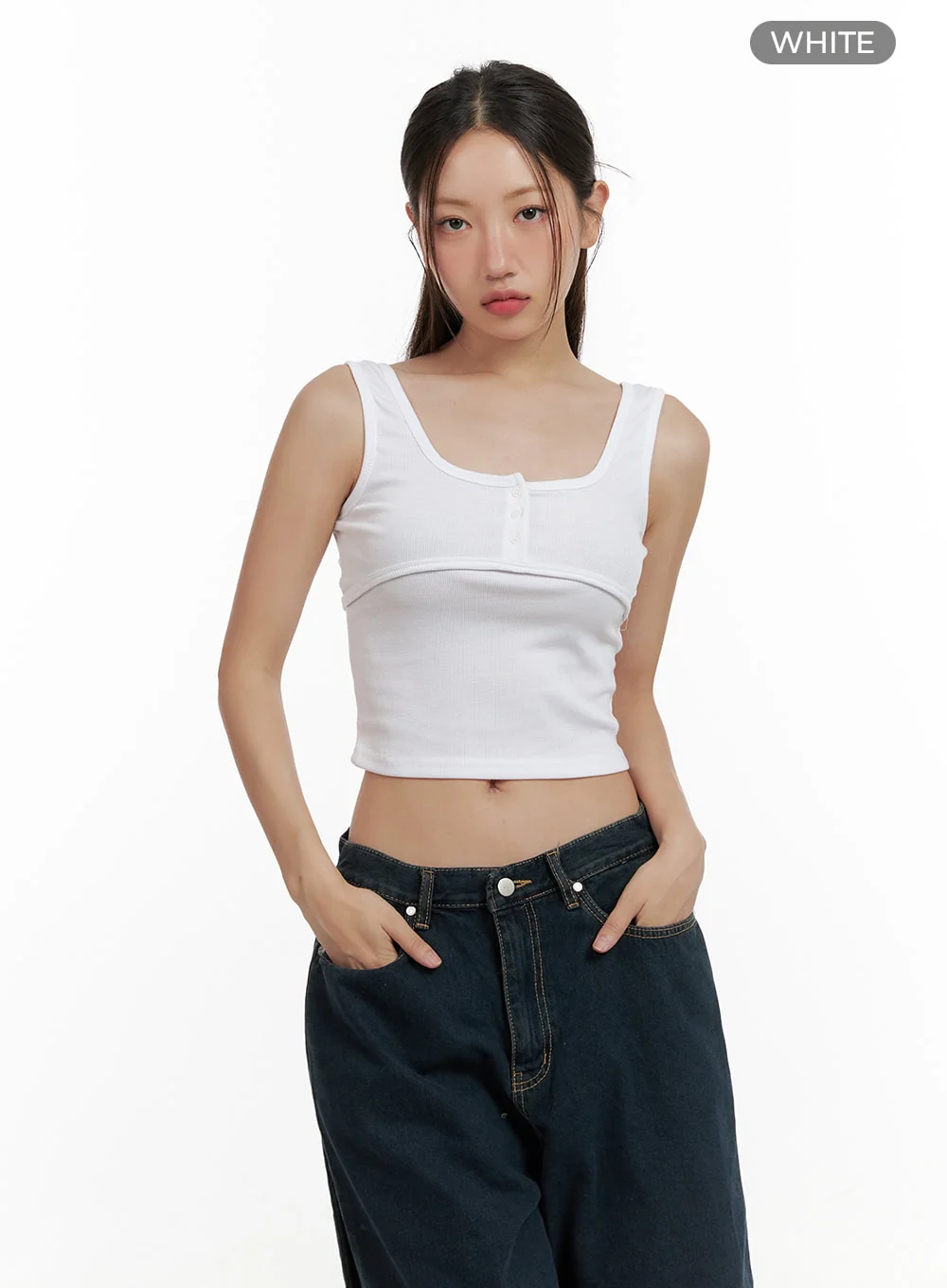 Square Neck Buttoned Crop Tank Top CL431 - Image 7