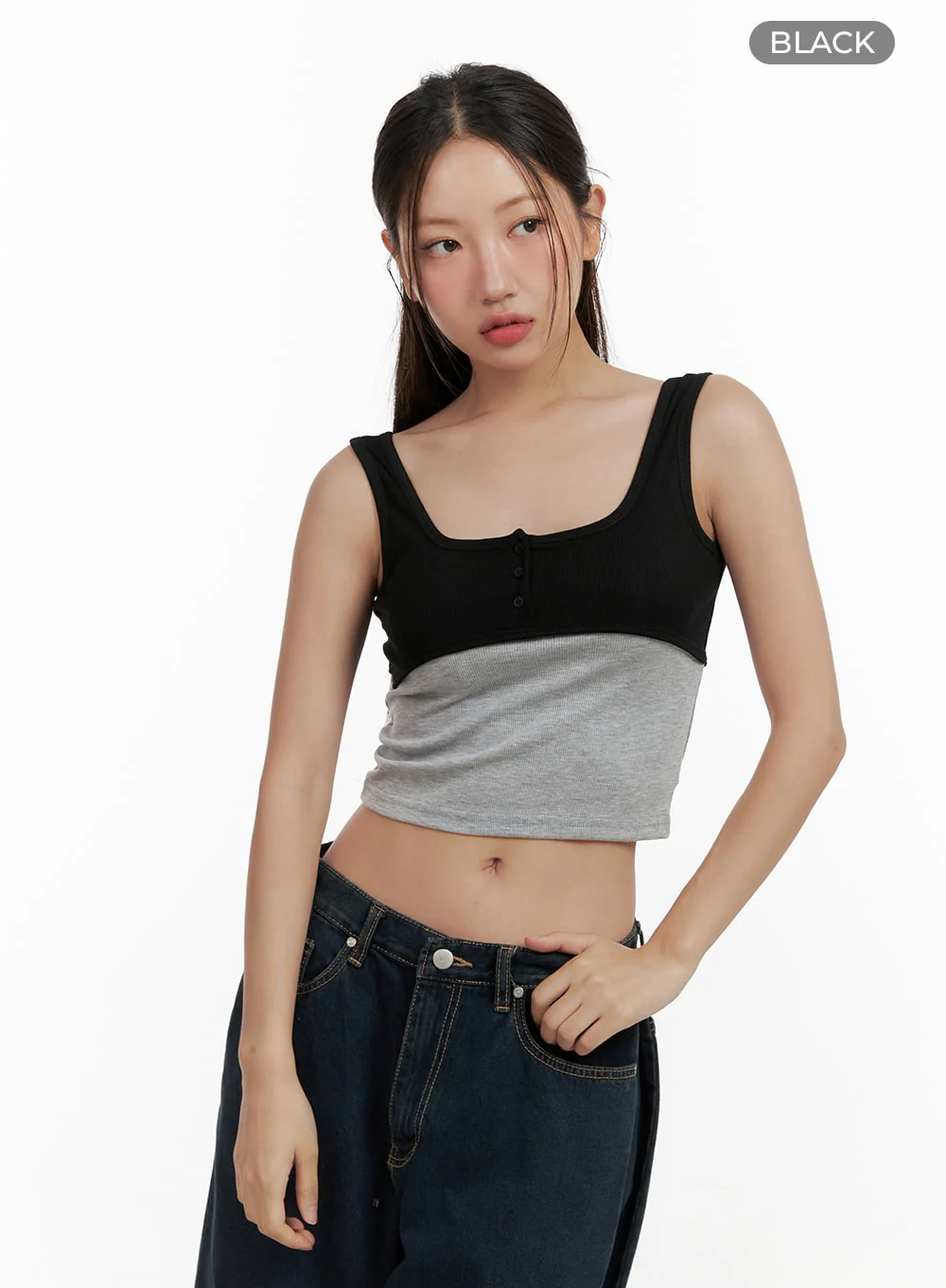 Square Neck Buttoned Crop Tank Top CL431 - Image 8