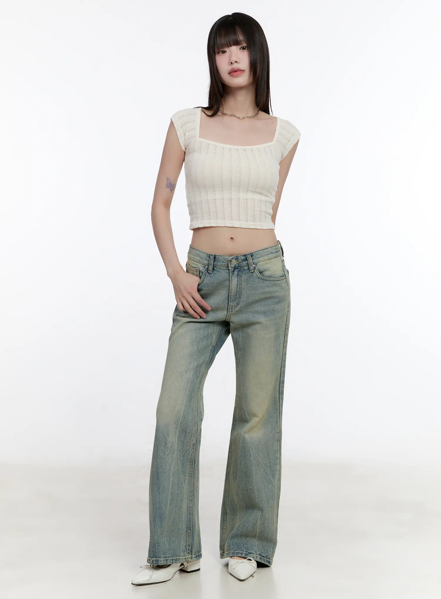 Square-Neck Cap-Sleeve Crop Top CL504 - Image 4