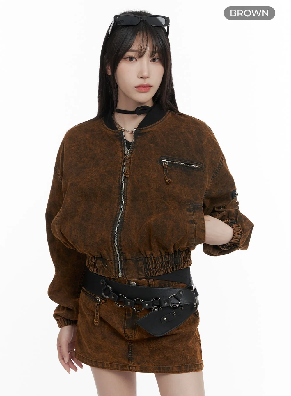 Stand Collar Solid Denim Jacket CA402 - Image 8