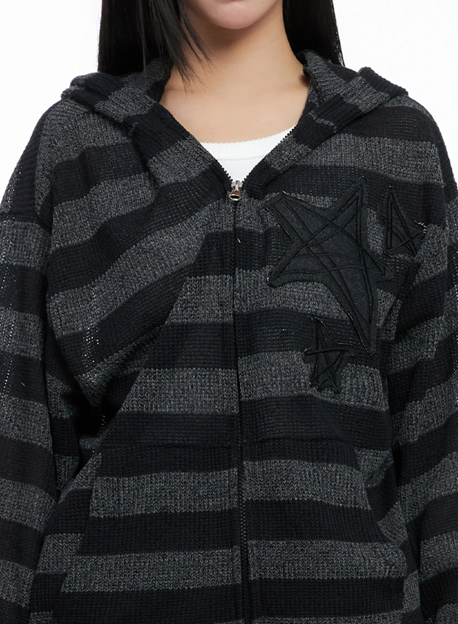 Star Patch Striped Zip-Up IS525 - Image 4