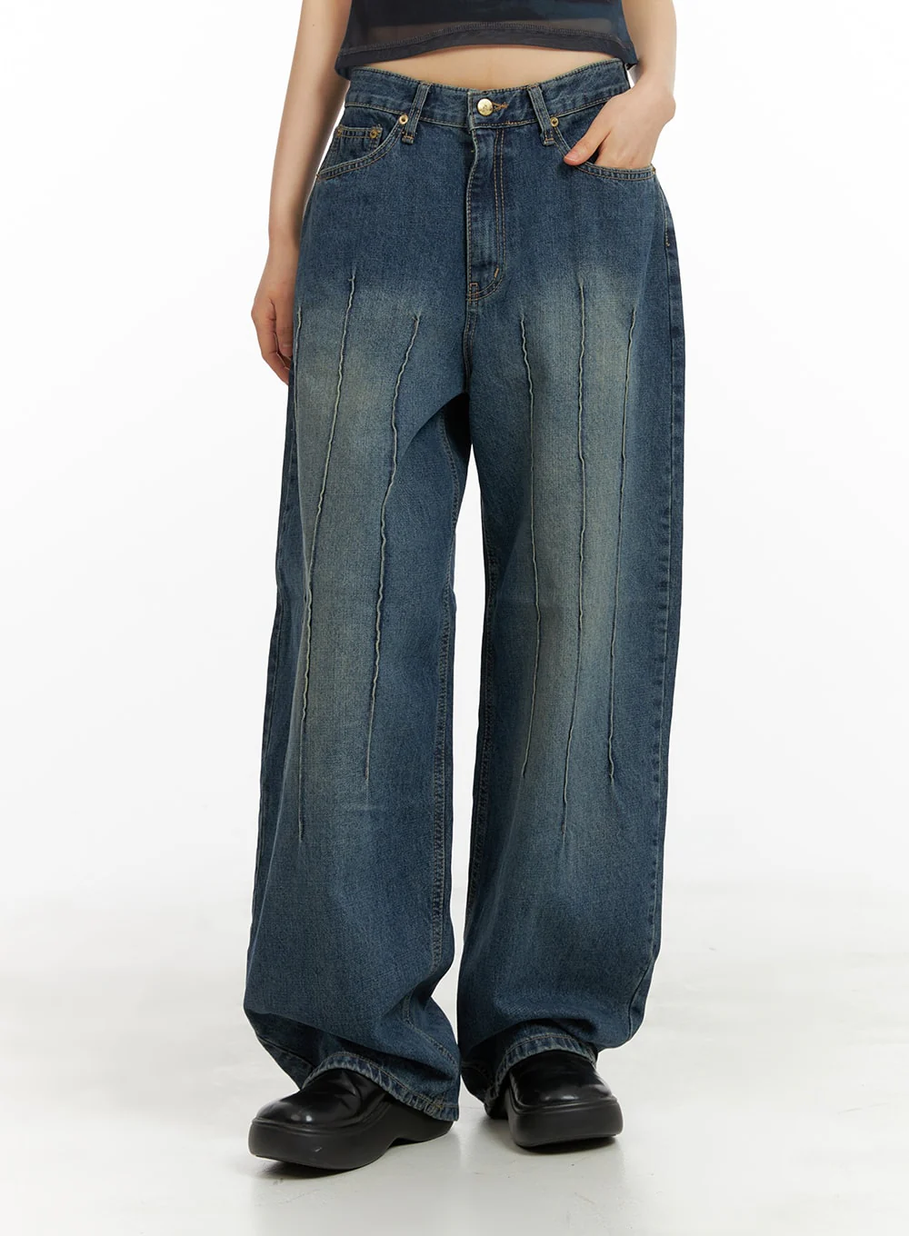Stitched Detail Slim Fit Baggy Jeans CA412