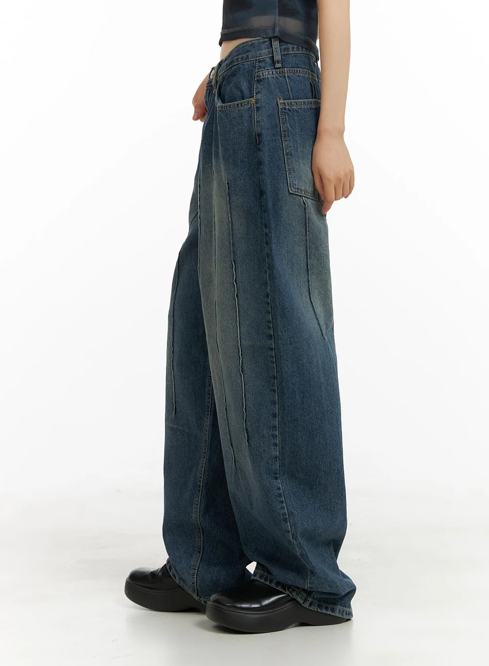 Stitched Detail Slim Fit Baggy Jeans CA412 - Image 3