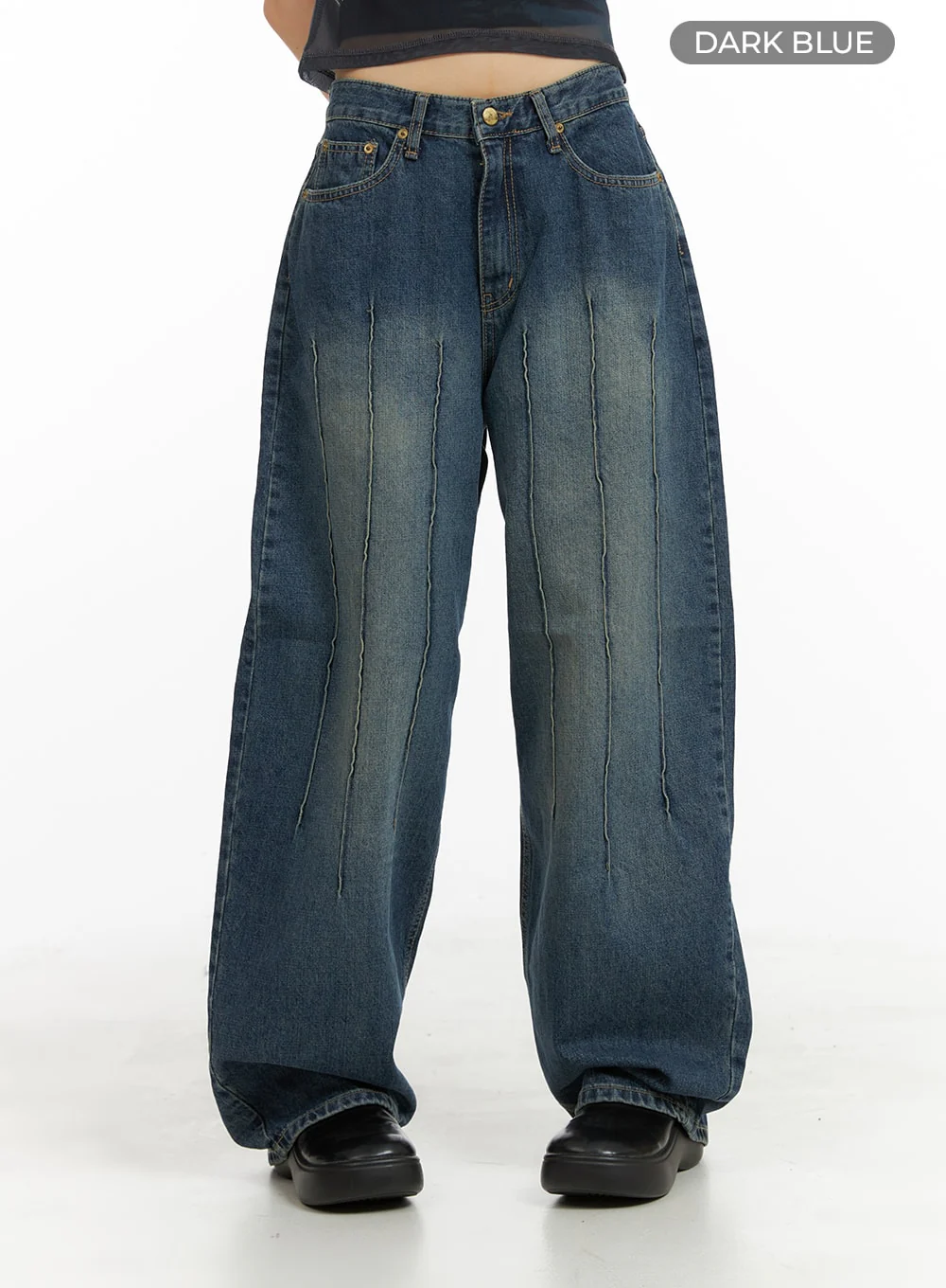Stitched Detail Slim Fit Baggy Jeans CA412 - Image 6