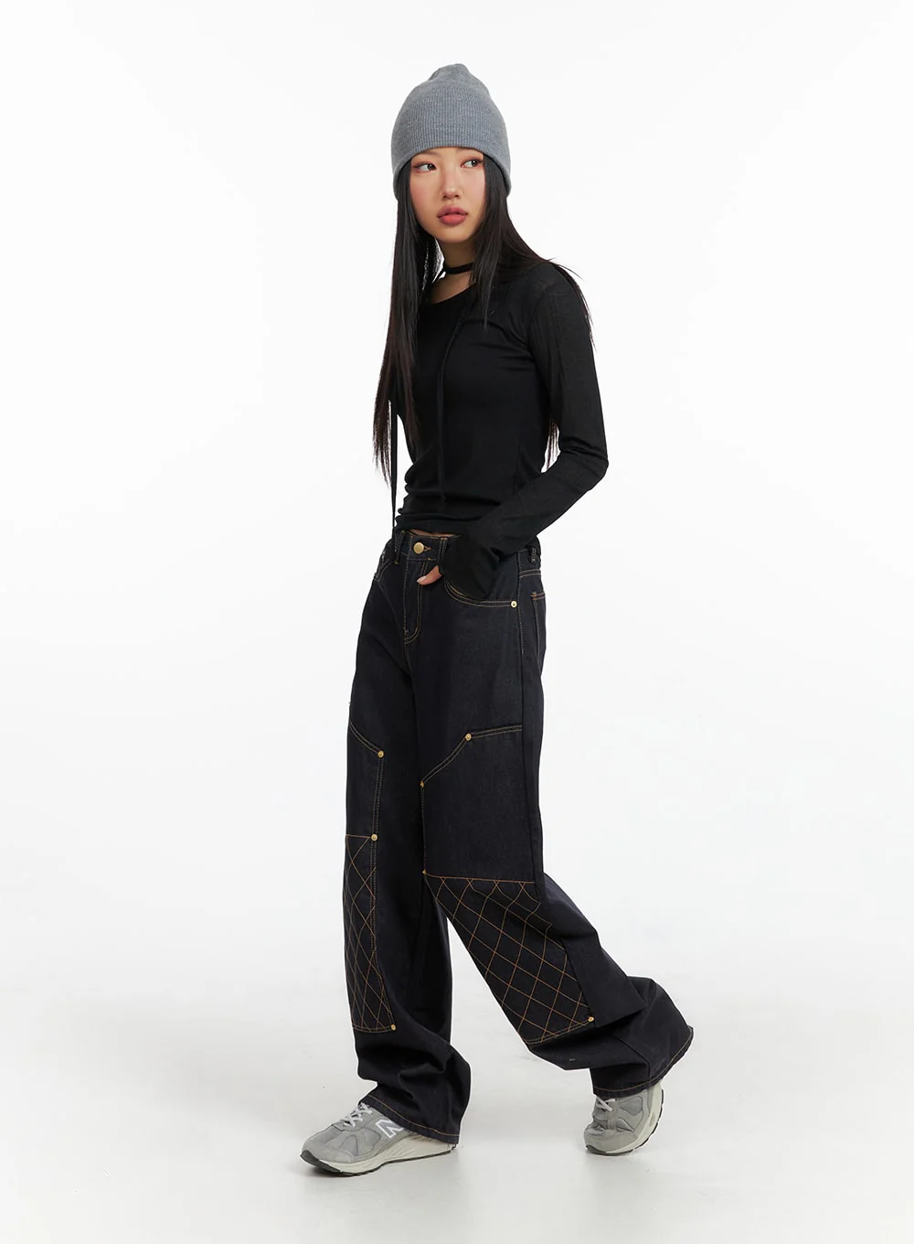 Stitched Wide Denim Jeans CF408 - Image 5
