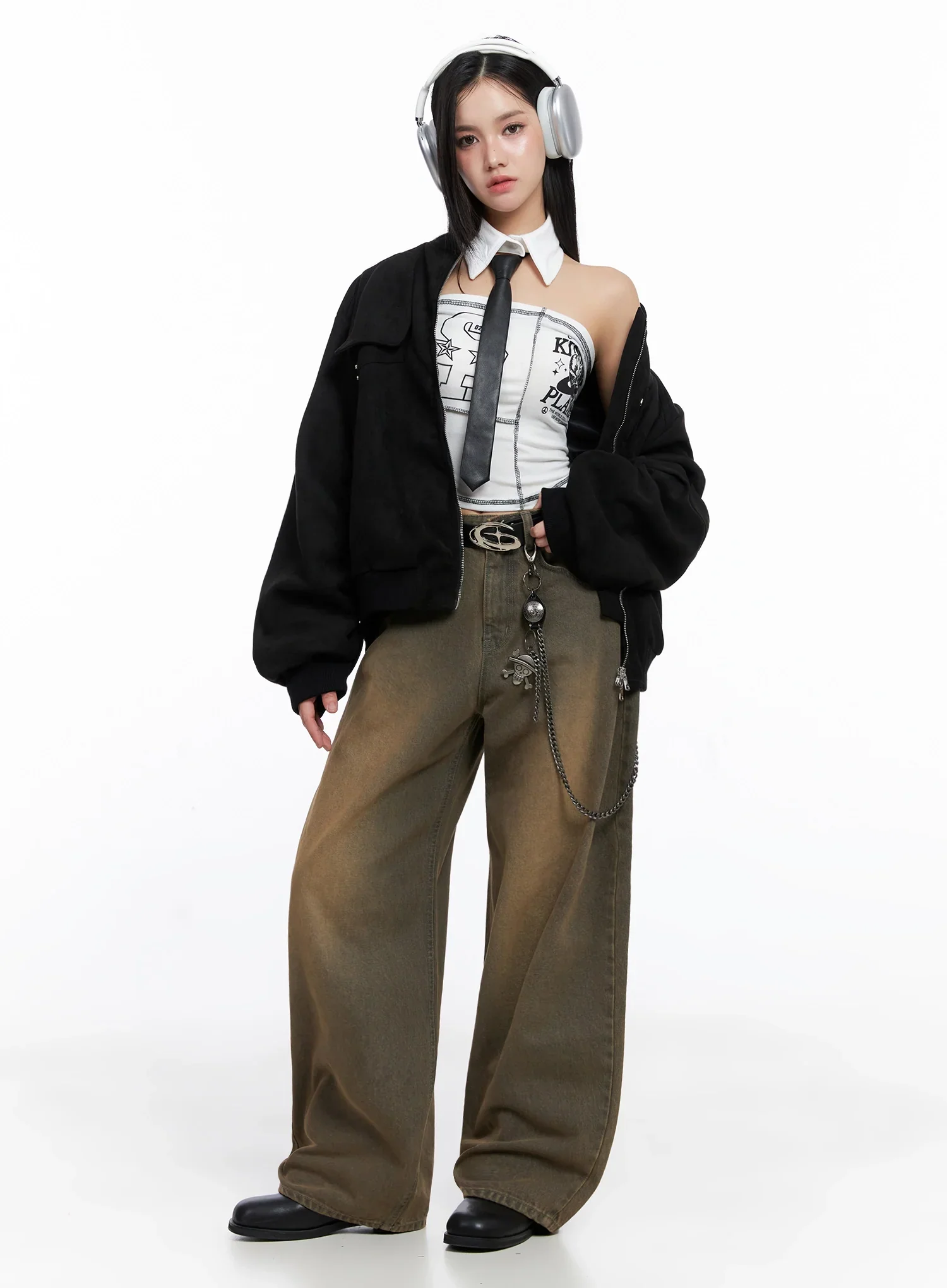 [STR] Mirren Brown Washed Baggy Jeans IS525 - Image 3