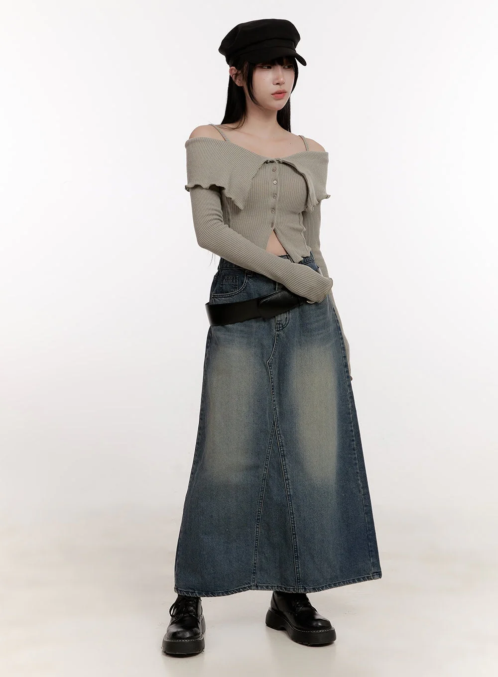 Strapped Off-Shoulder Long-Sleeve Crop Top CJ529 - Image 2