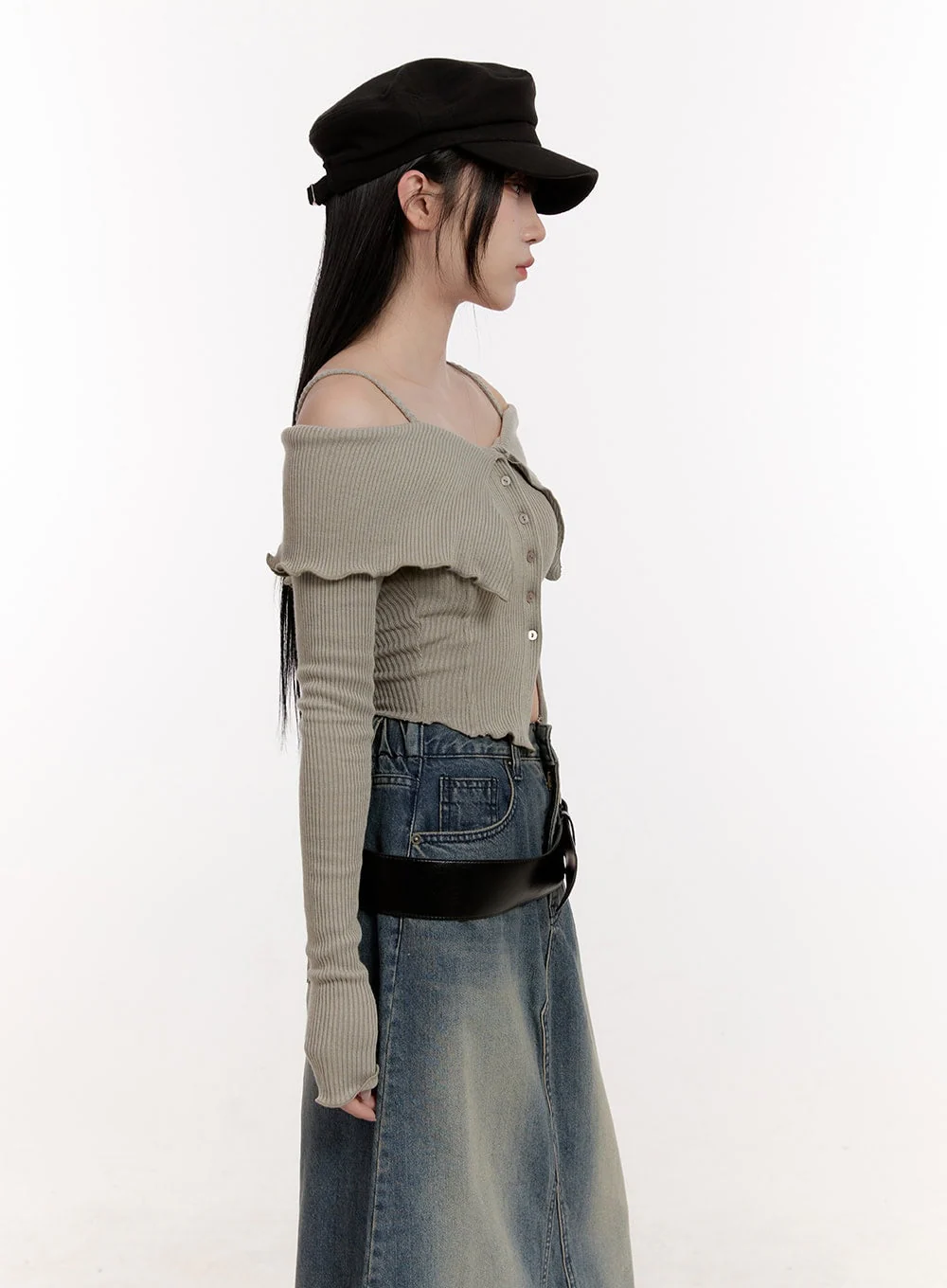 Strapped Off-Shoulder Long-Sleeve Crop Top CJ529 - Image 5