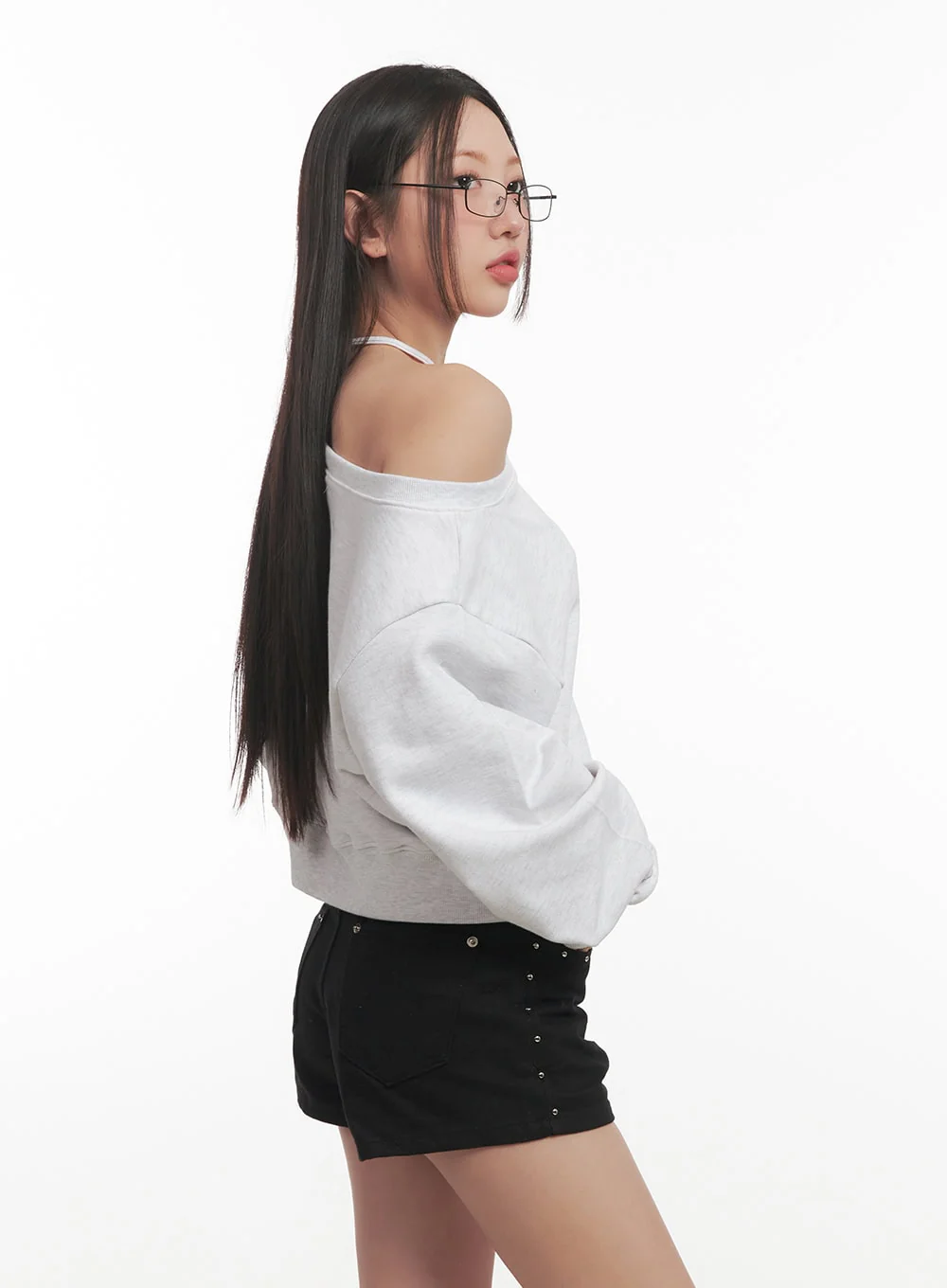 String One-Shoulder Crop Sweatshirt CF526 - Image 6