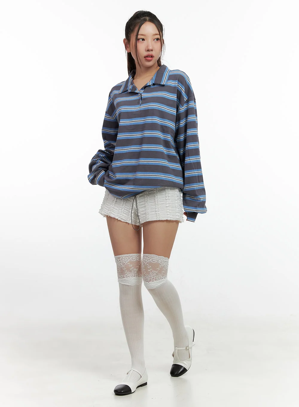 Stripe Buttoned Collar TShirt CN412 - Image 3