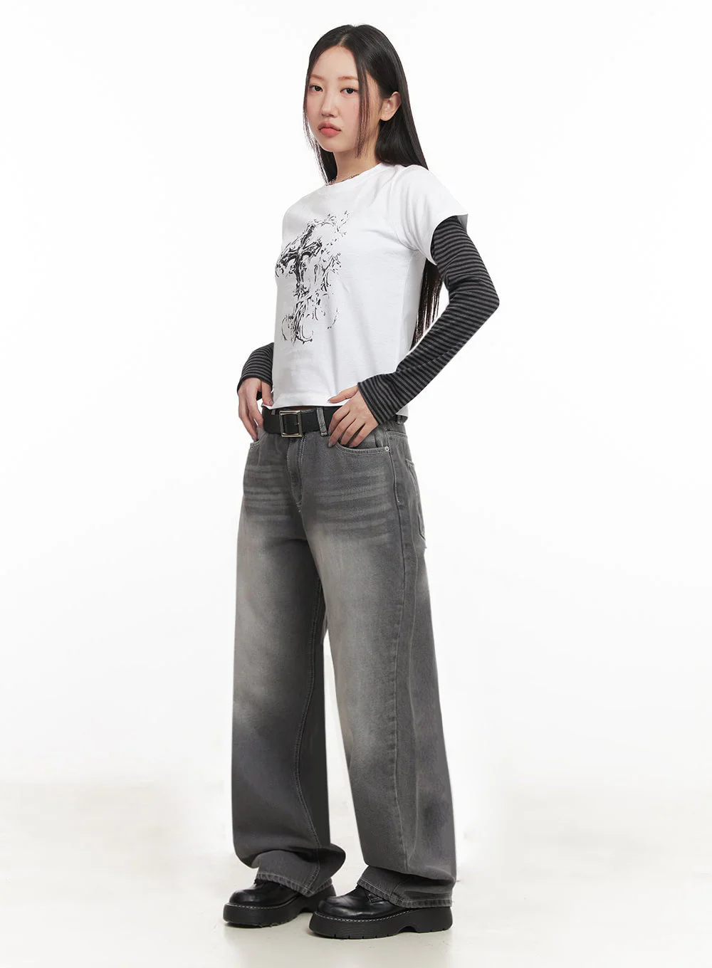 Stripe Buttoned Long-Sleeve Top IM524 - Image 11